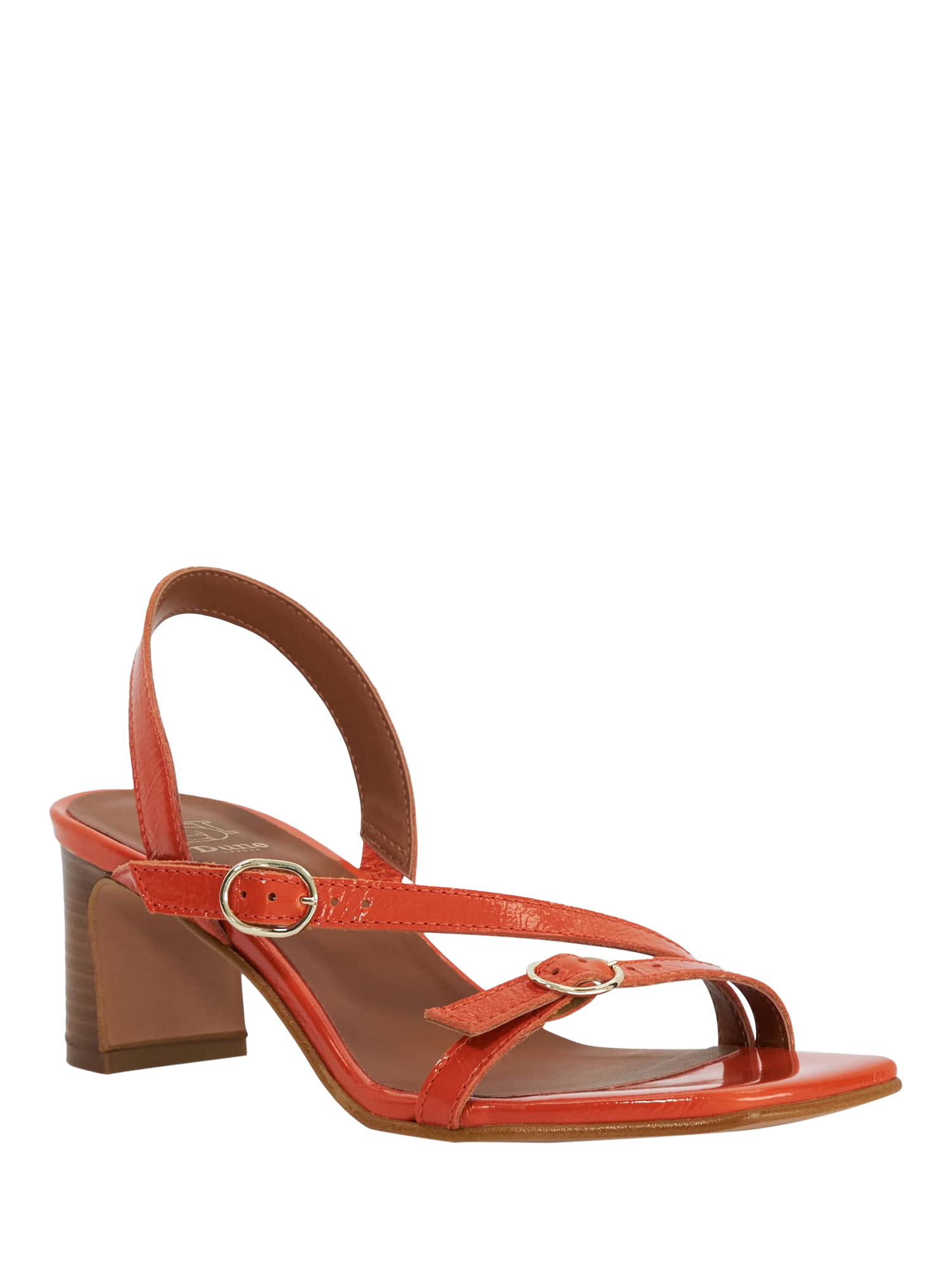 Product image 3 of 5, which shows Dune London Jia Leather Strappy Heeled Sandals, Orange, EU37