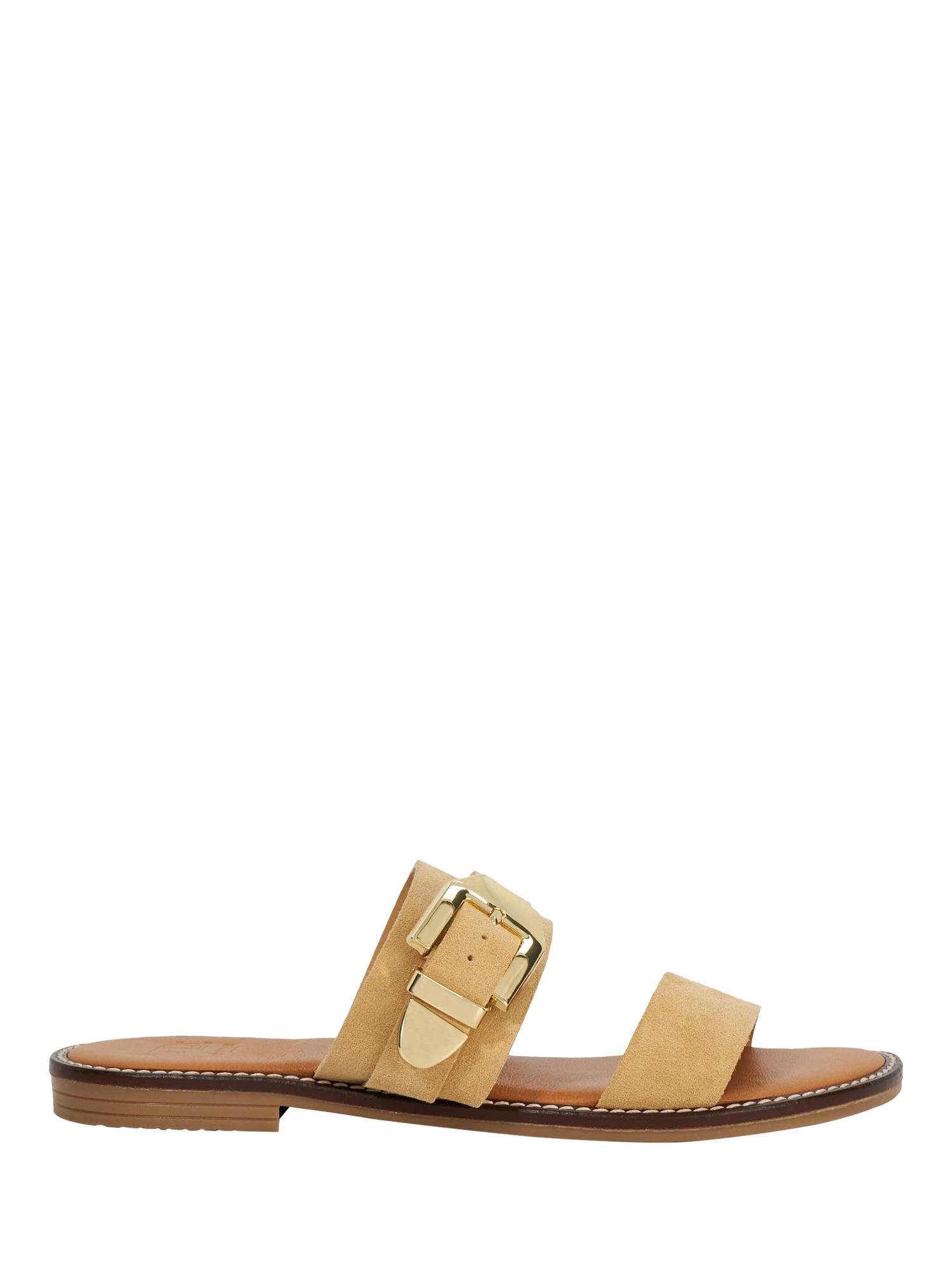 Product image 1 of 6, which shows Dune London Lawe Suede Strappy Footbed Sandals, Sand, EU36