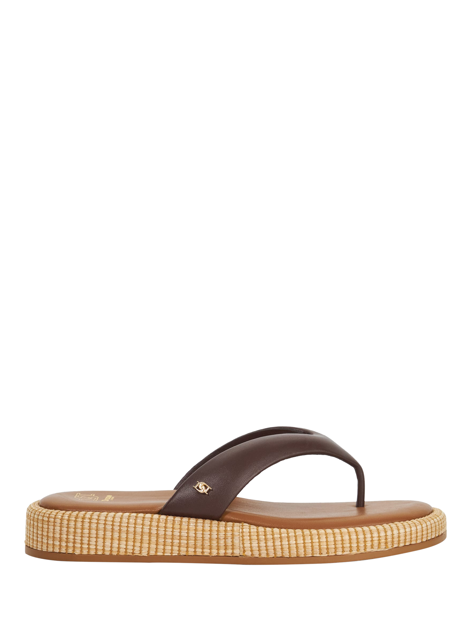 Product image 1 of 6, which shows Dune London Laike Leather Toe Post Wedge Heel Sandals, Brown, EU36