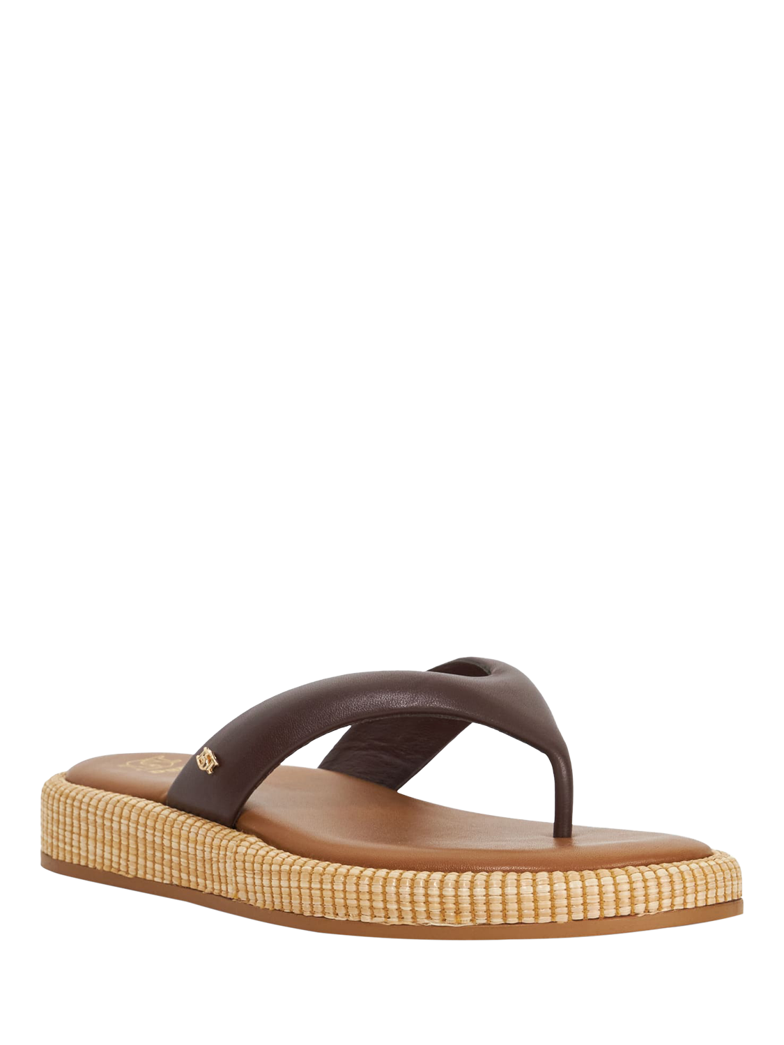 Product image 4 of 6, which shows Dune London Laike Leather Toe Post Wedge Heel Sandals, Brown, EU36