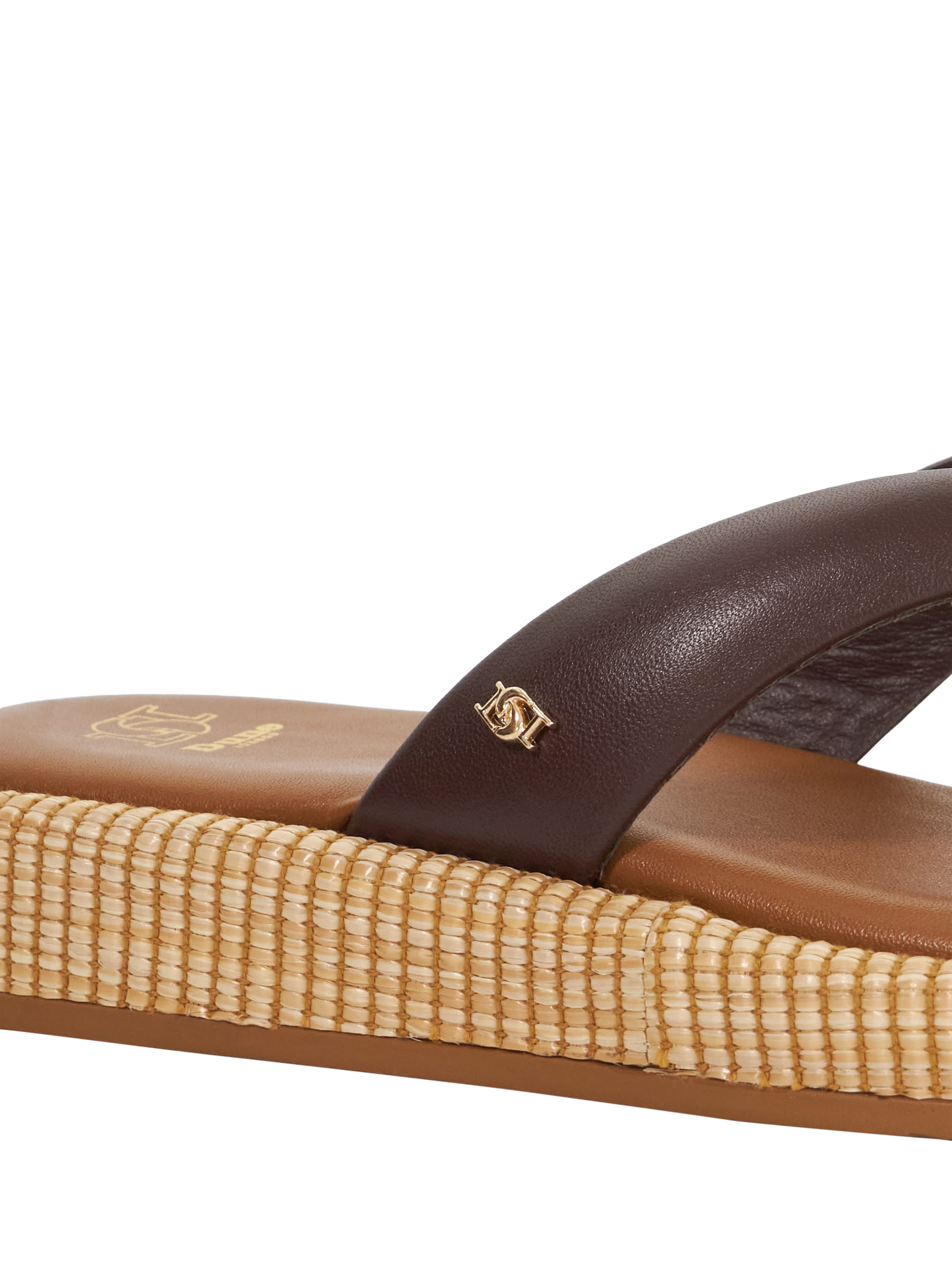Product image 6 of 6, which shows Dune London Laike Leather Toe Post Wedge Heel Sandals, Brown, EU36