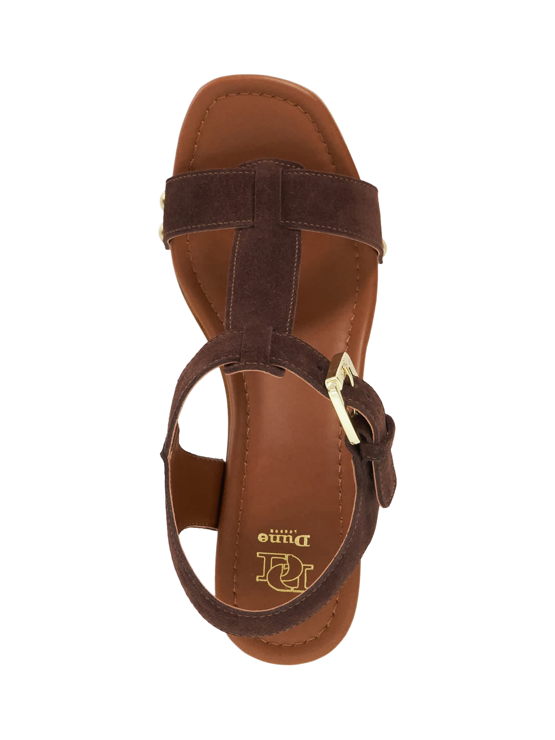 Product image 2 of 5, which shows Dune London Jaynie Suede Block Heel Strappy Sandals, Brown, EU36