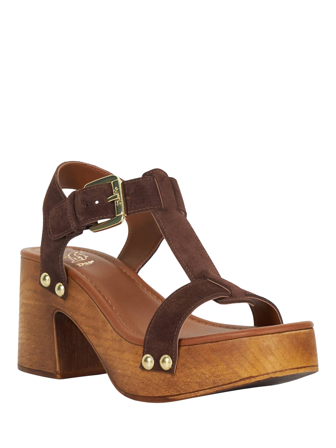 Product image 3 of 5, which shows Dune London Jaynie Suede Block Heel Strappy Sandals, Brown, EU36