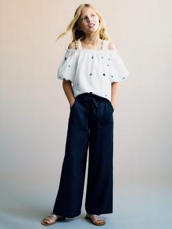 Mango Kids' Blanes Wide Leg Trousers, Navy, Navy