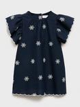 Mango Kids' Lilia Cotton Blend Short Sleeved Embroidered Dress, Navy