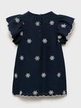 Mango Kids' Lilia Cotton Blend Short Sleeved Embroidered Dress, Navy