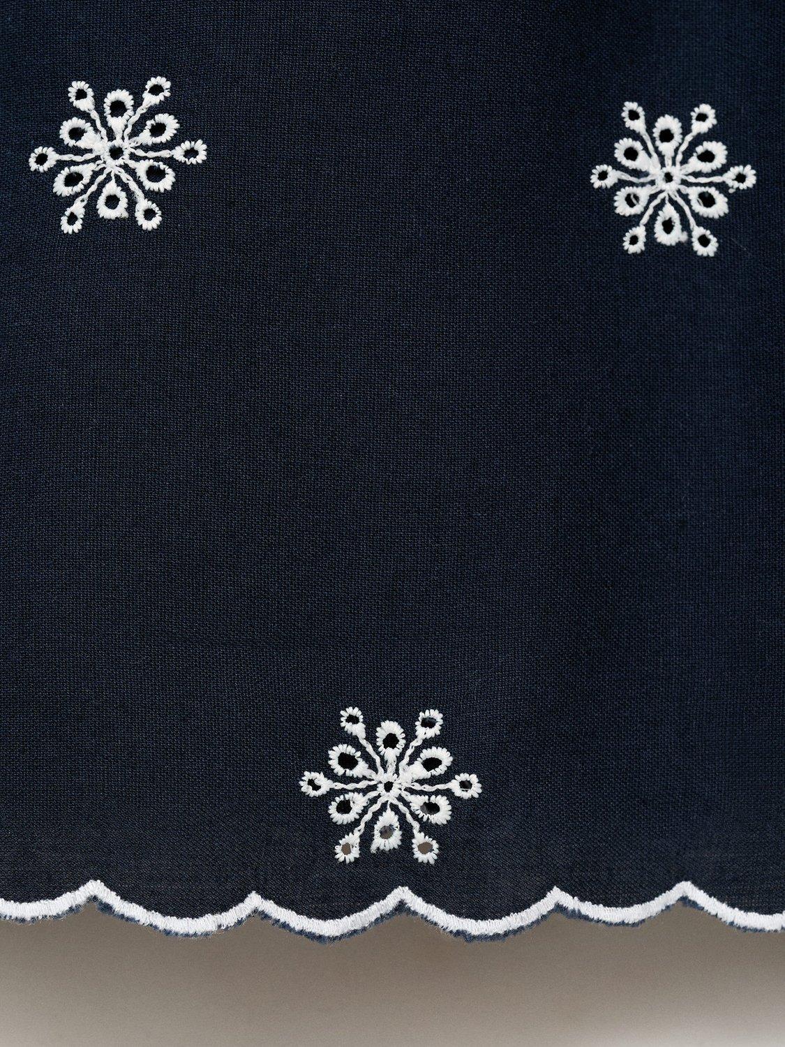 Product image 3 of 4, which shows Mango Kids' Lilia Cotton Blend Short Sleeved Embroidered Dress, Navy, 9-12 months