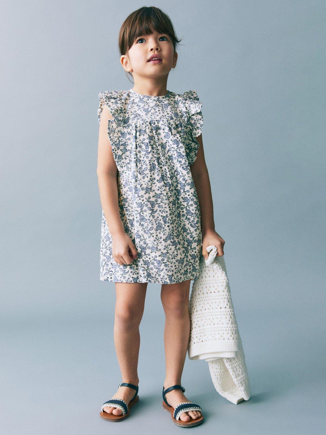 Product image 1 of 6, which shows Mango Kids' Ashy Cotton Linen Blend Floral Dress, White, 12-18 months