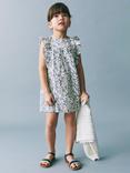 Mango Kids' Ashy Cotton Linen Blend Floral Dress, White