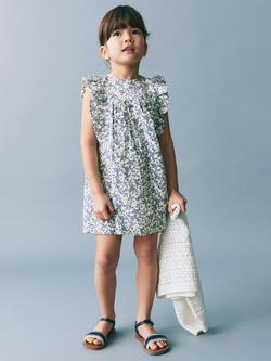 Mango Kids' Ashy Cotton Linen Blend Floral Dress, White, White