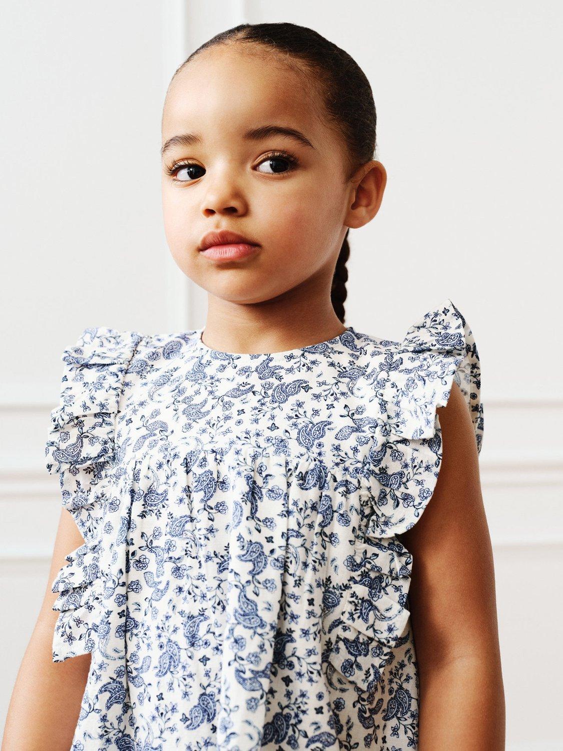 Product image 2 of 6, which shows Mango Kids' Ashy Cotton Linen Blend Floral Dress, White, 12-18 months