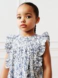 Mango Kids' Ashy Cotton Linen Blend Floral Dress, White