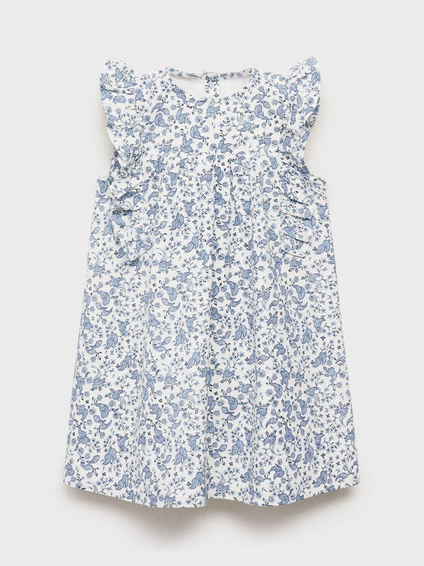 Product image 3 of 6, which shows Mango Kids' Ashy Cotton Linen Blend Floral Dress, White, 12-18 months