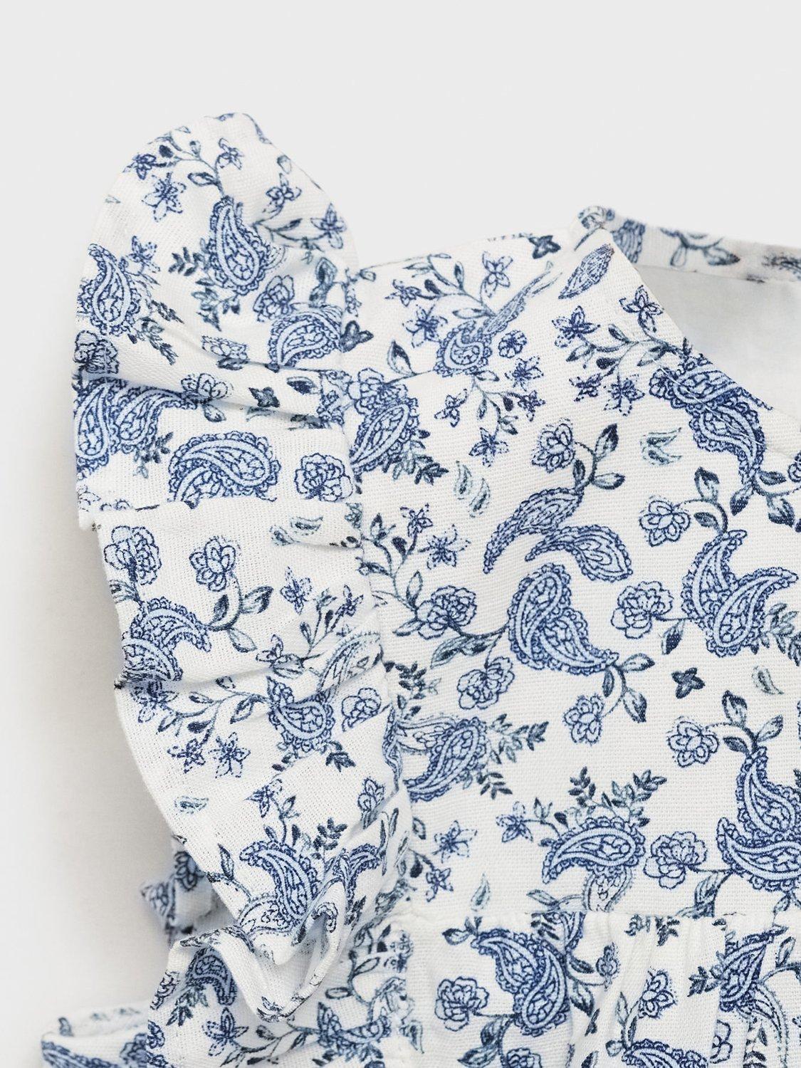 Product image 4 of 6, which shows Mango Kids' Ashy Cotton Linen Blend Floral Dress, White, 12-18 months