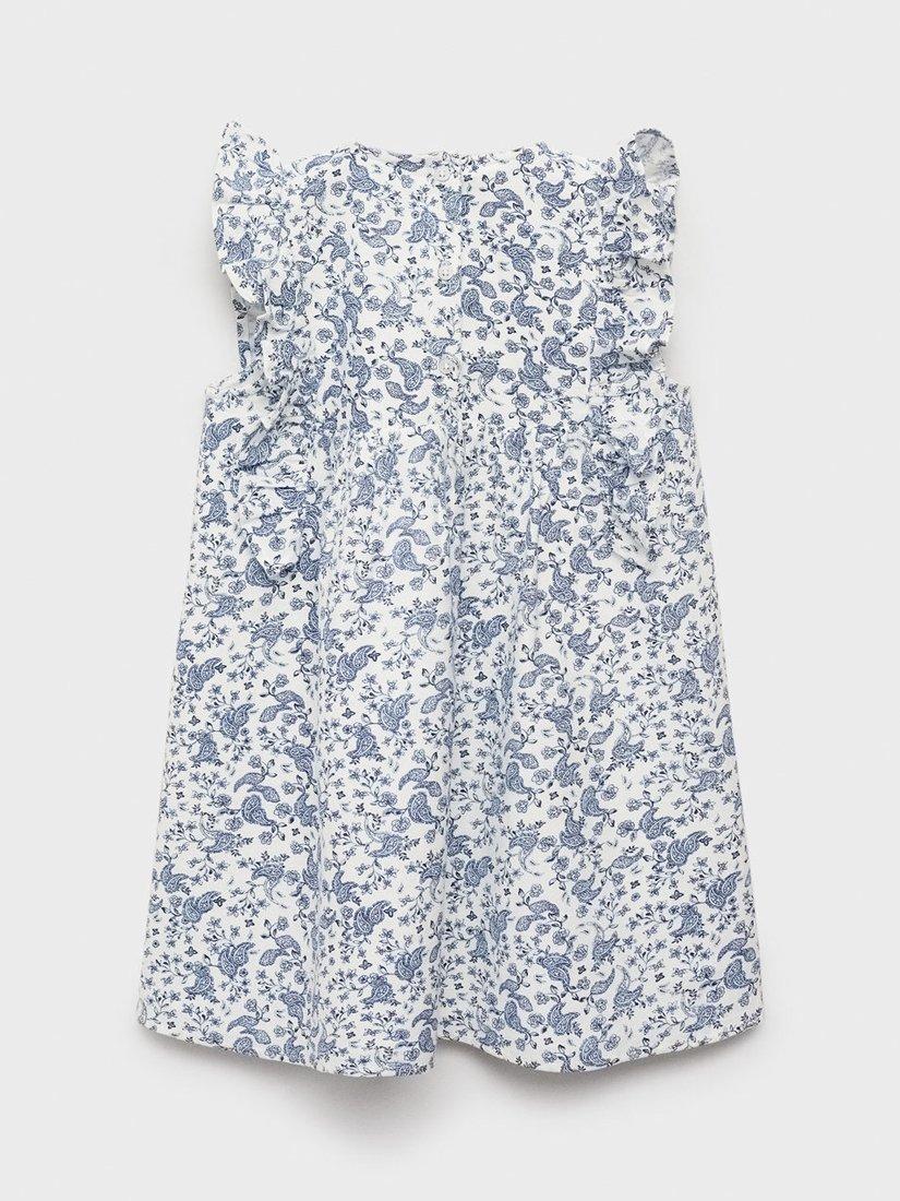 Product image 5 of 6, which shows Mango Kids' Ashy Cotton Linen Blend Floral Dress, White, 12-18 months