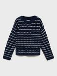 Mango Kids' Striped Openwork Knit Sweater, Navy