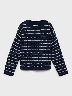 Mango Kids' Striped Openwork Knit Sweater, Navy, Navy