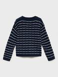 Mango Kids' Striped Openwork Knit Sweater, Navy