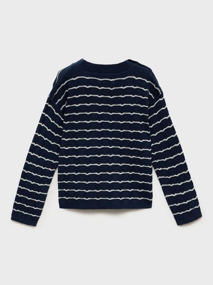Mango Kids' Striped Openwork Knit Sweater, Navy - view 2, Navy