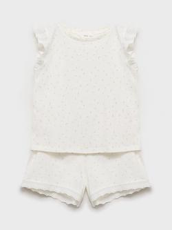 Mango Kids' Blanca Floral Short Pyjamas, Natural White, Natural White
