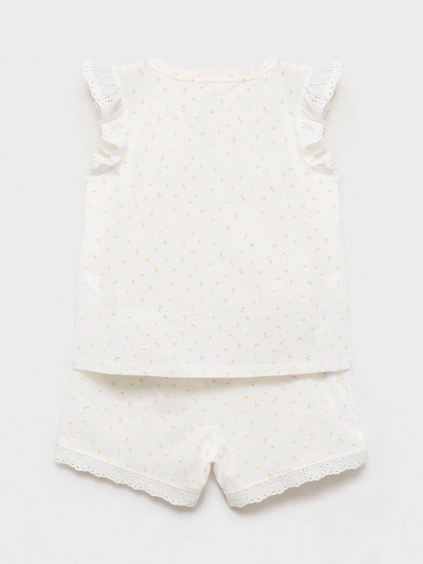 Product image 2 of 4, which shows Mango Kids' Blanca Floral Short Pyjamas, Natural White, 11-12 years