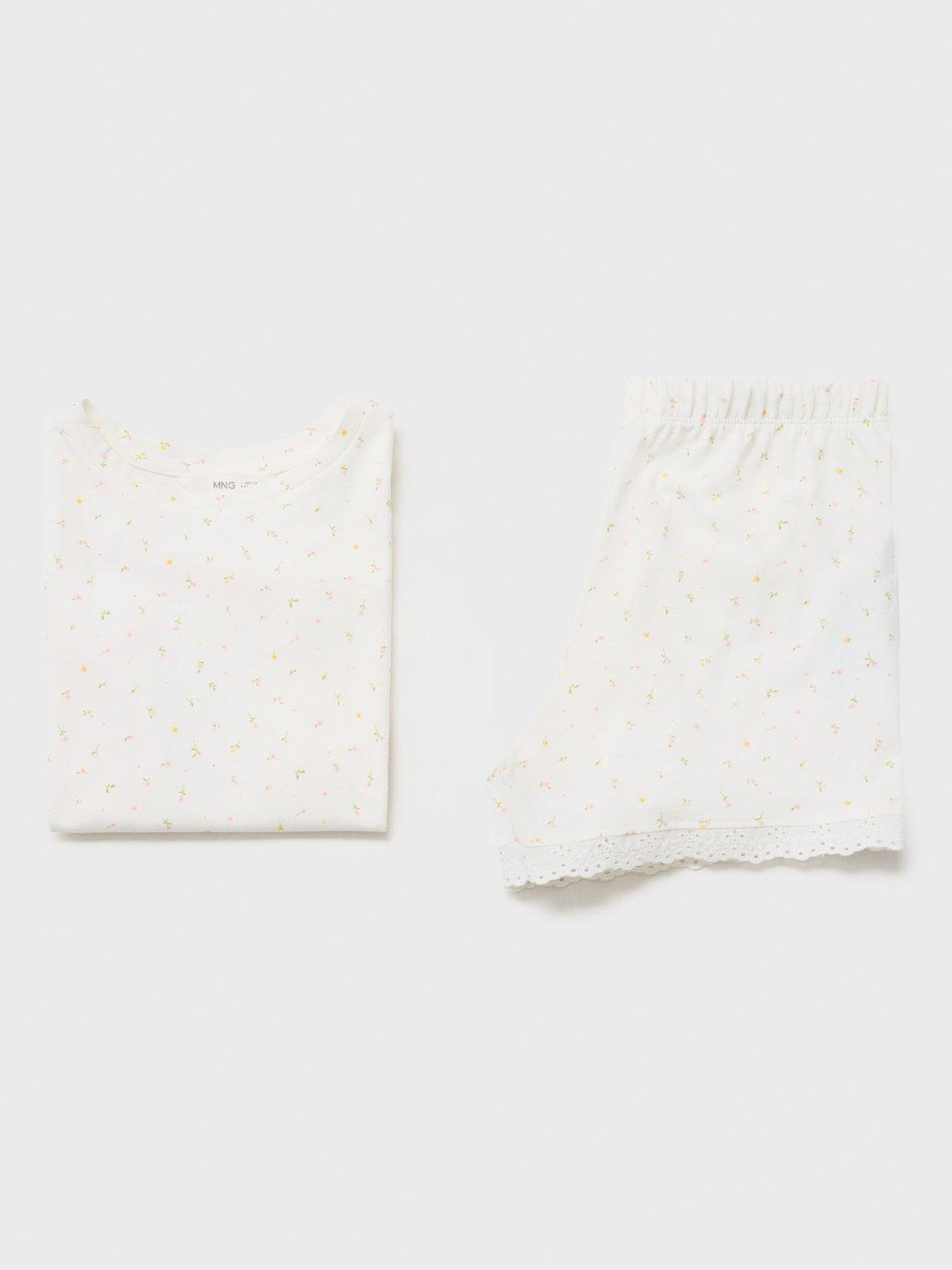 Product image 4 of 4, which shows Mango Kids' Blanca Floral Short Pyjamas, Natural White, 11-12 years