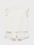 Mango Kids' Cotton Floral Short Pyjama Set, Natural White