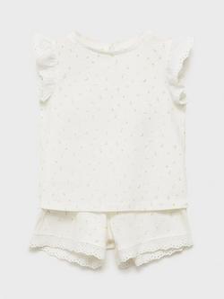 Mango Kids' Cotton Floral Short Pyjama Set, Natural White - view 2, Natural White