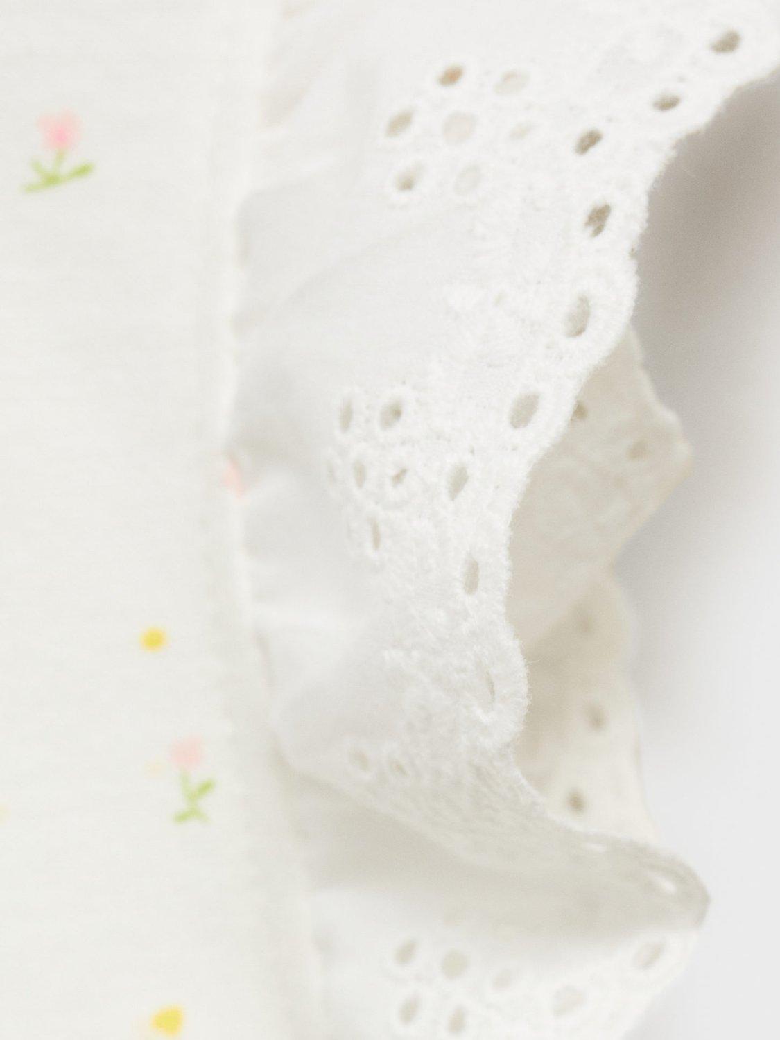 Product image 4 of 5, which shows Mango Kids' Cotton Floral Short Pyjama Set, Natural White, 12-18 months