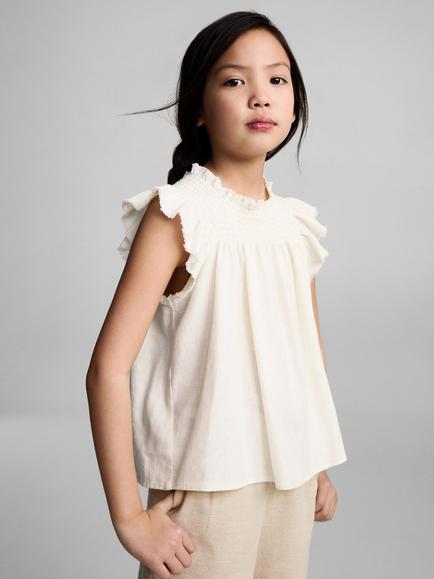 Mango Kids' Cake Shirred Top, Natural White