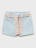 Mango Kids' Galab Printed Ribbon Denim Shorts