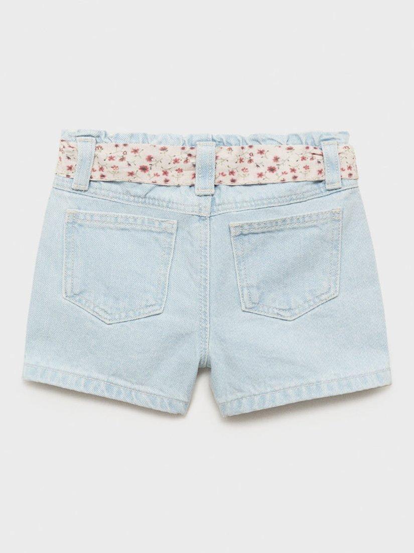 Product image 3 of 6, which shows Mango Kids' Galab Printed Ribbon Denim Shorts, Open Blue, 12-18 months