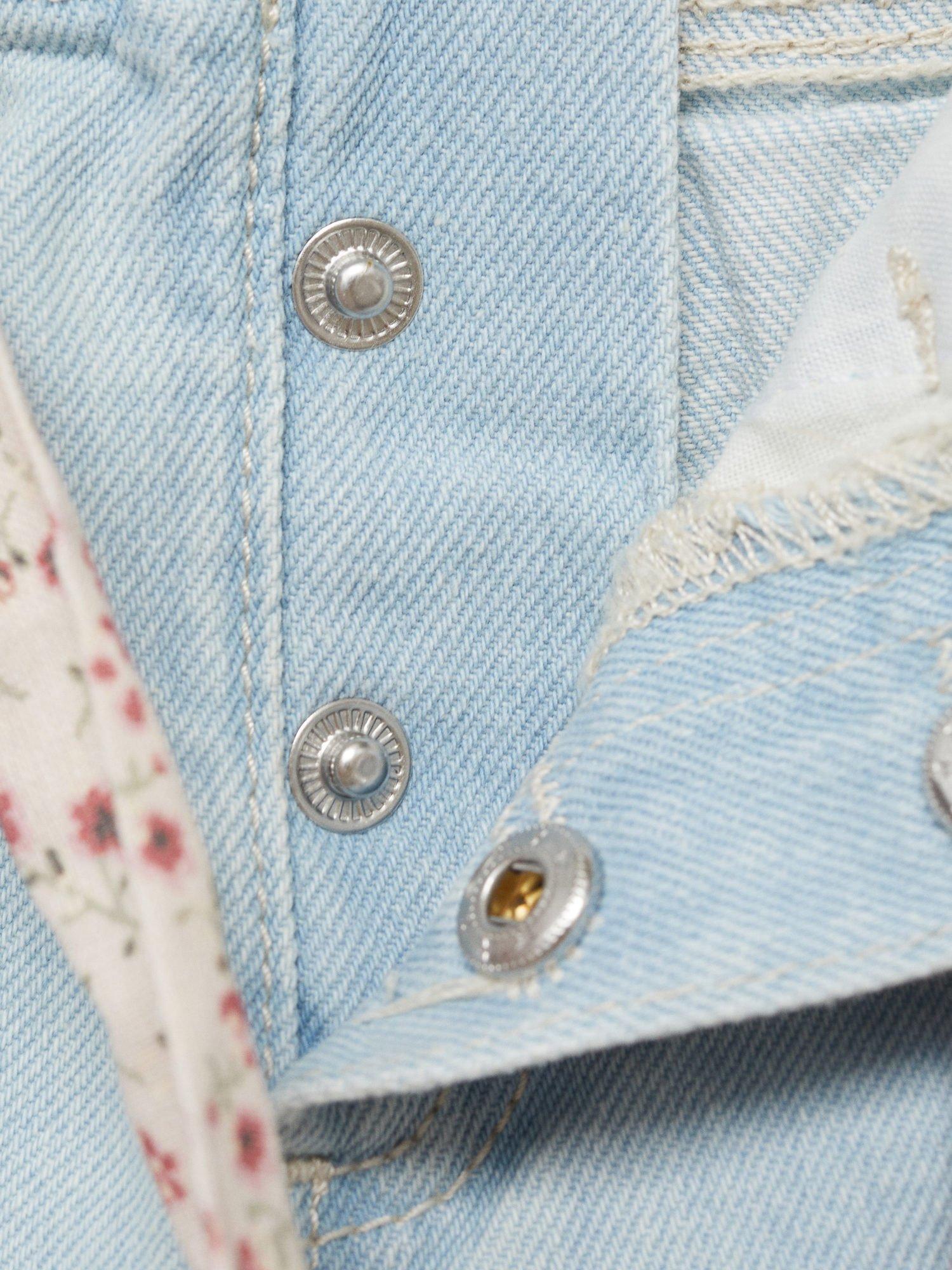 Product image 4 of 6, which shows Mango Kids' Galab Printed Ribbon Denim Shorts, Open Blue, 12-18 months