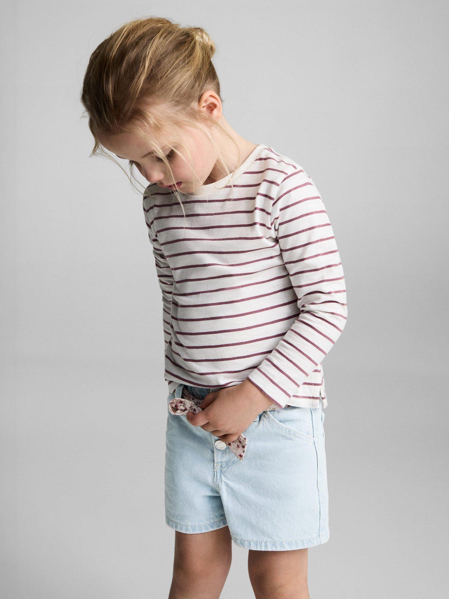 Product image 5 of 6, which shows Mango Kids' Galab Printed Ribbon Denim Shorts, Open Blue, 12-18 months