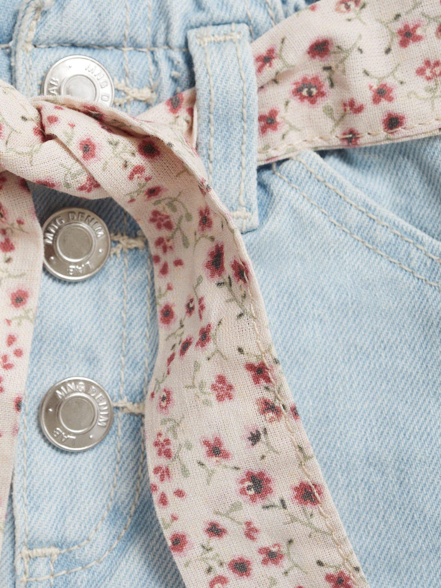Product image 6 of 6, which shows Mango Kids' Galab Printed Ribbon Denim Shorts, Open Blue, 12-18 months