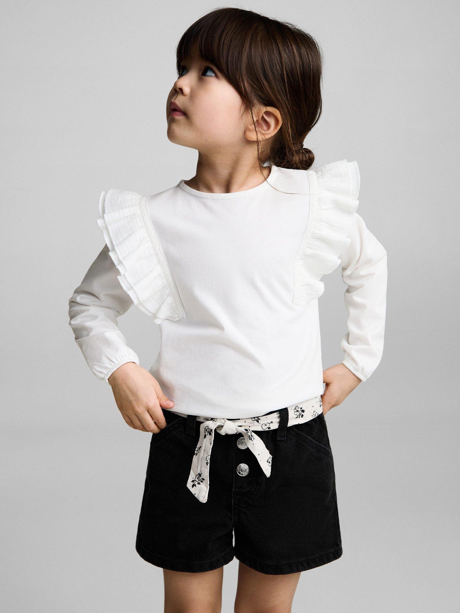 Product image 1 of 6, which shows Mango Kids' Galab Printed Ribbon Denim Shorts, Open Grey, 9-12 months