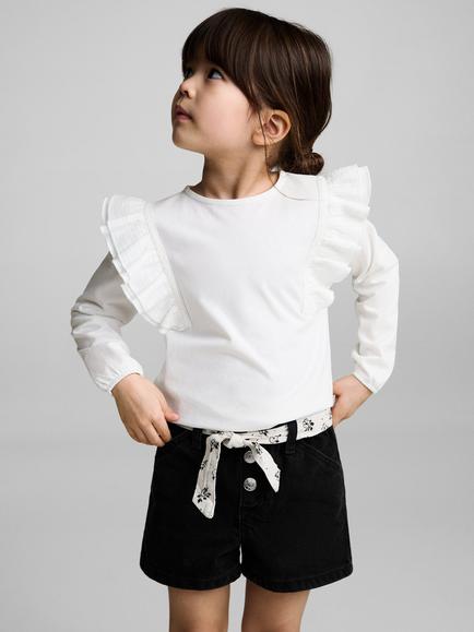 Mango Kids' Galab Printed Ribbon Denim Shorts, Open Grey
