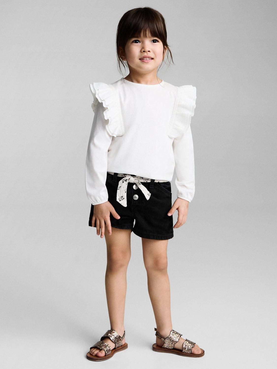 Product image 2 of 6, which shows Mango Kids' Galab Printed Ribbon Denim Shorts, Open Grey, 9-12 months