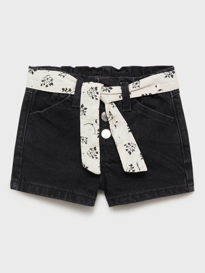 Product image 3 of 6, which shows Mango Kids' Galab Printed Ribbon Denim Shorts, Open Grey, 9-12 months