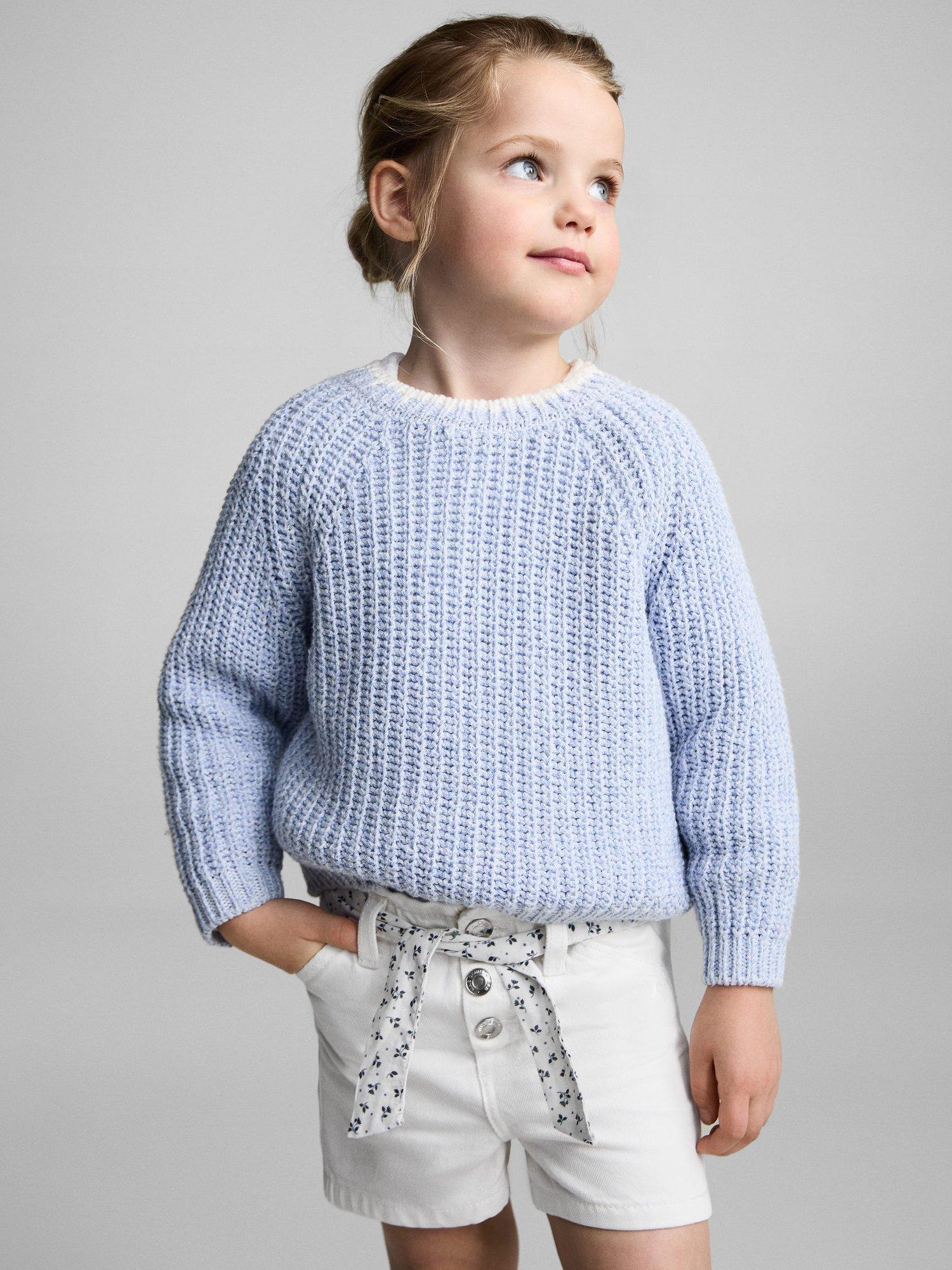 Product image 1 of 6, which shows Mango Kids' Galab Printed Ribbon Denim Shorts, White, 9-12 months