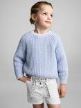 Mango Kids' Galab Printed Ribbon Denim Shorts, White