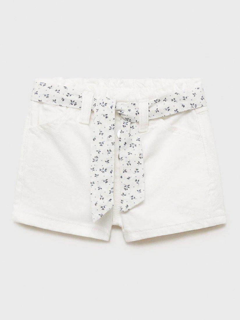 Product image 2 of 6, which shows Mango Kids' Galab Printed Ribbon Denim Shorts, White, 9-12 months