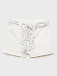 Mango Kids' Galab Printed Ribbon Denim Shorts, White