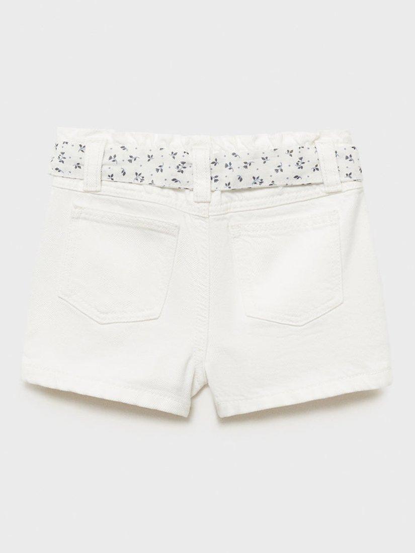 Product image 3 of 6, which shows Mango Kids' Galab Printed Ribbon Denim Shorts, White, 9-12 months