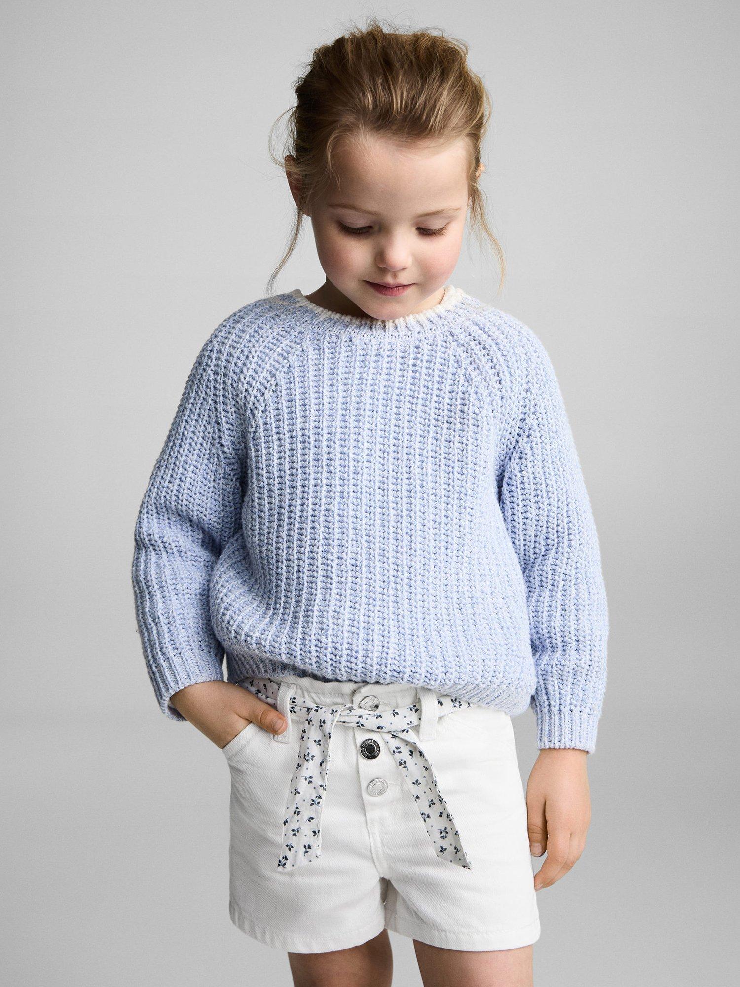Product image 5 of 6, which shows Mango Kids' Galab Printed Ribbon Denim Shorts, White, 9-12 months