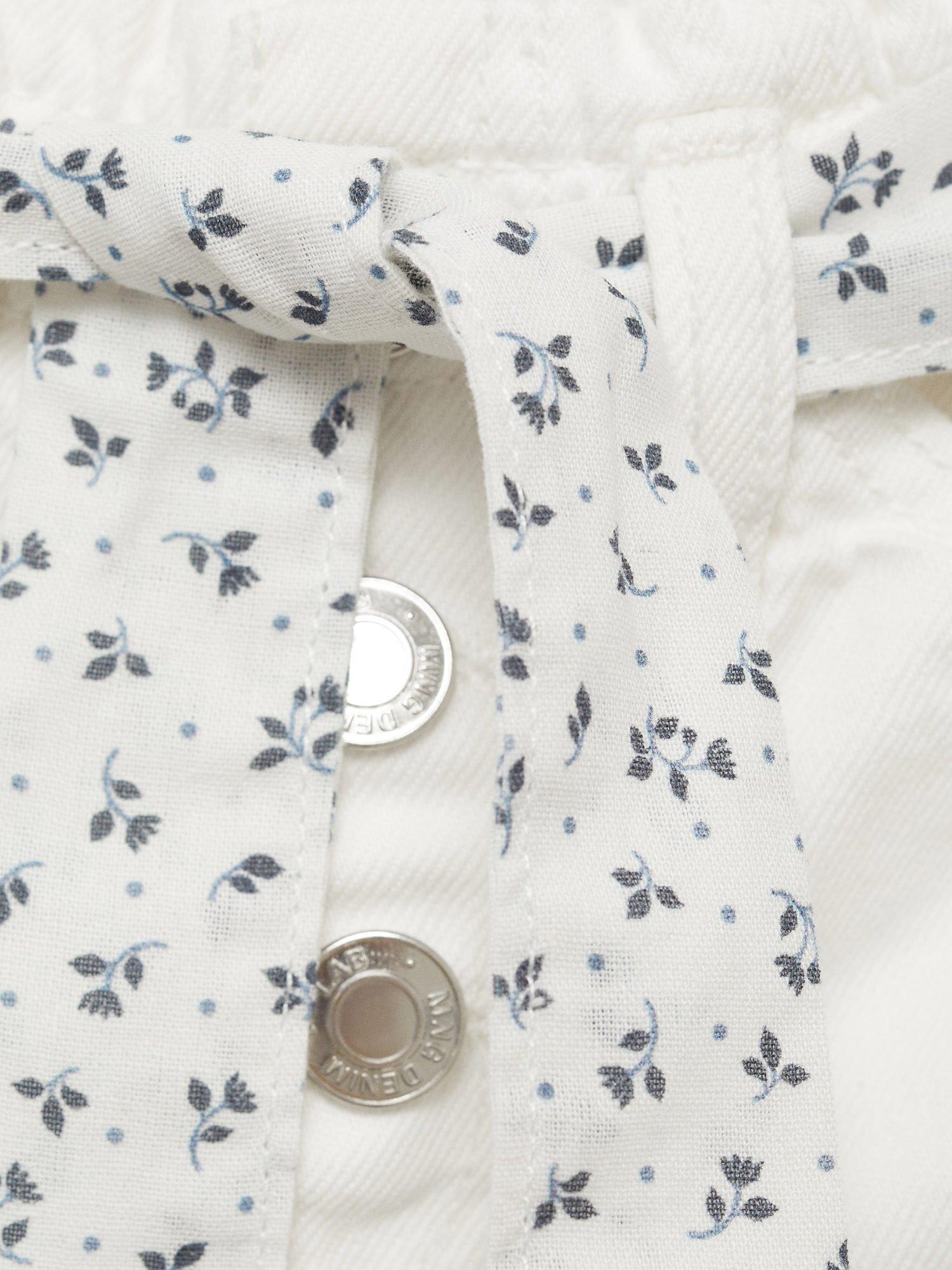 Product image 6 of 6, which shows Mango Kids' Galab Printed Ribbon Denim Shorts, White, 9-12 months