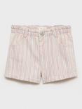 Mango Kids' Cotton Pepa Striped Print Shorts, Light Beige