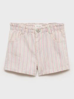 Mango Kids' Cotton Pepa Striped Print Shorts, Light Beige, Light Beige