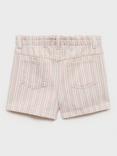 Mango Kids' Cotton Pepa Striped Print Shorts, Light Beige