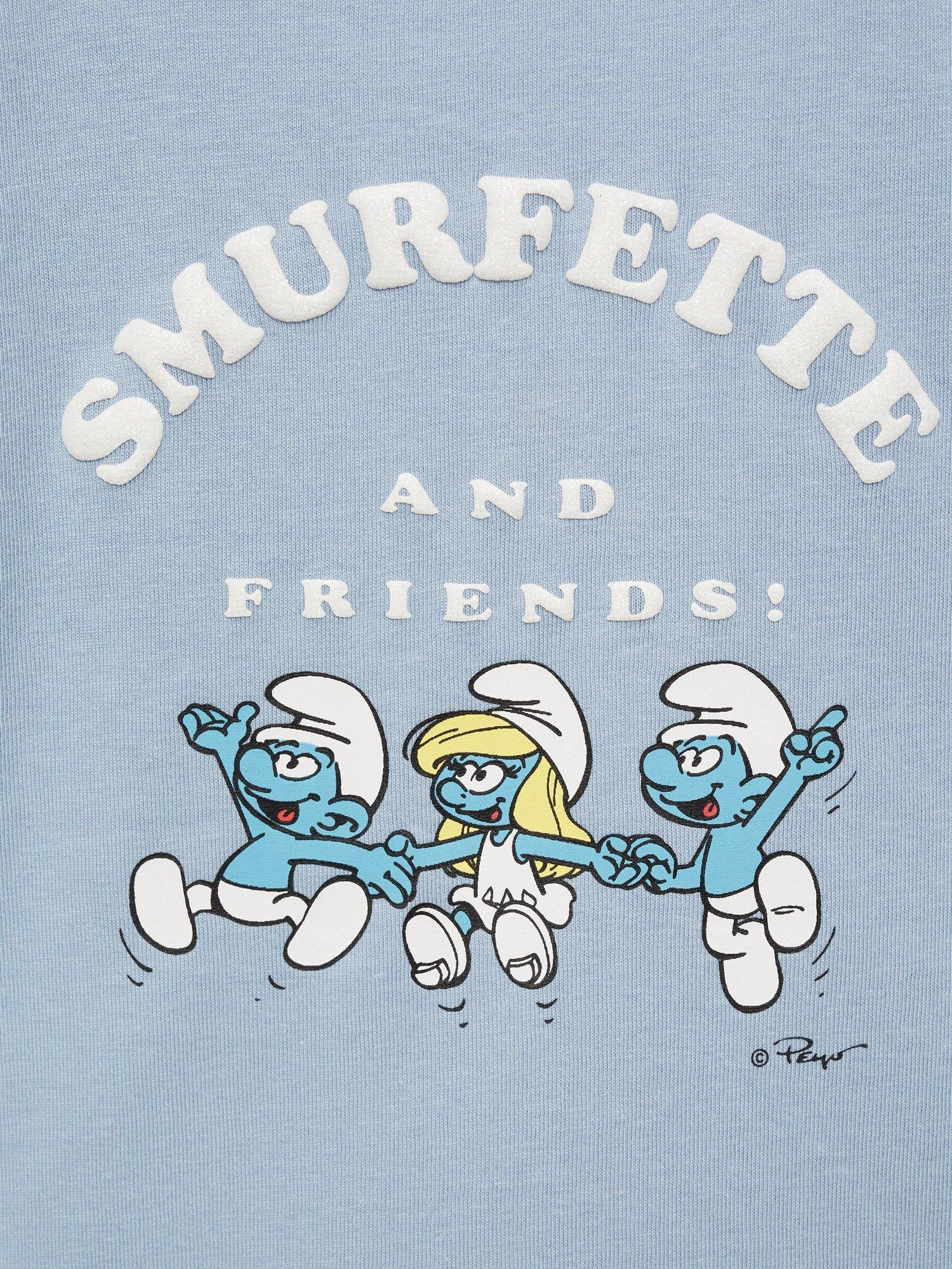 Product image 3 of 4, which shows Mango Kids' Cotton Smurf Print T-Shirt, Medium Blue, 12-18 months